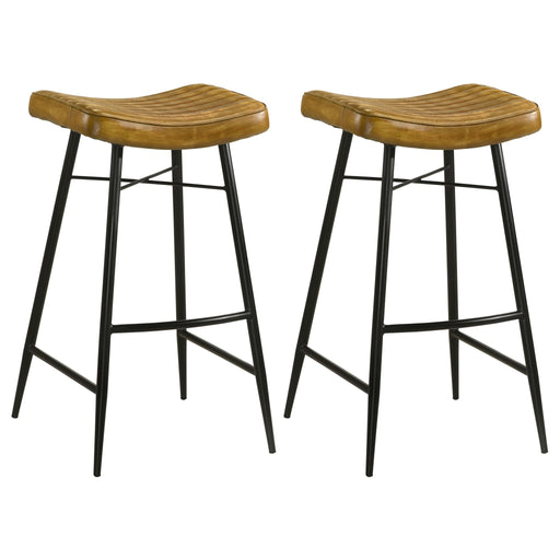 Bayu Leather Upholstered Bar Stool Antique Camel (Set of 2) - Walo Furniture