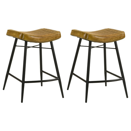 Bayu Leather Upholstered Counter Stool Camel (Set of 2) - Walo Furniture