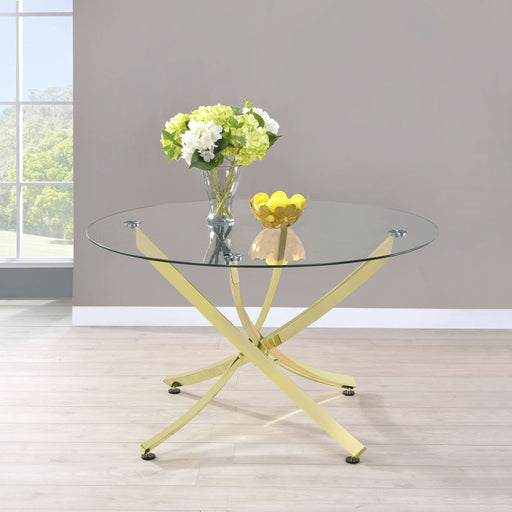 Beckham Round 46 - inch Glass Top Dining Table Brass - Walo Furniture