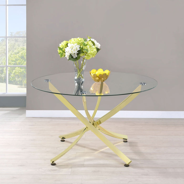 Beckham Round 46 - inch Glass Top Dining Table Brass - Walo Furniture