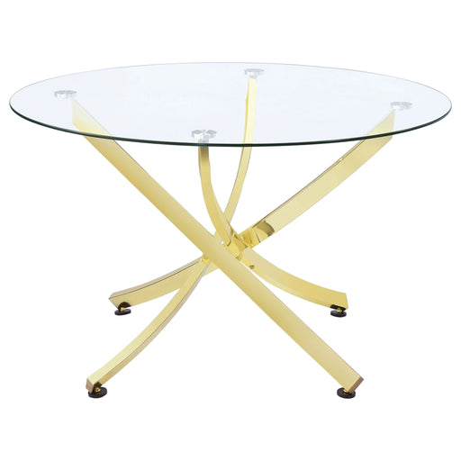 Beckham Round 46 - inch Glass Top Dining Table Brass - Walo Furniture