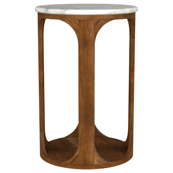 Berkeley Round Marble Top Side Table White and Brown - Walo Furniture