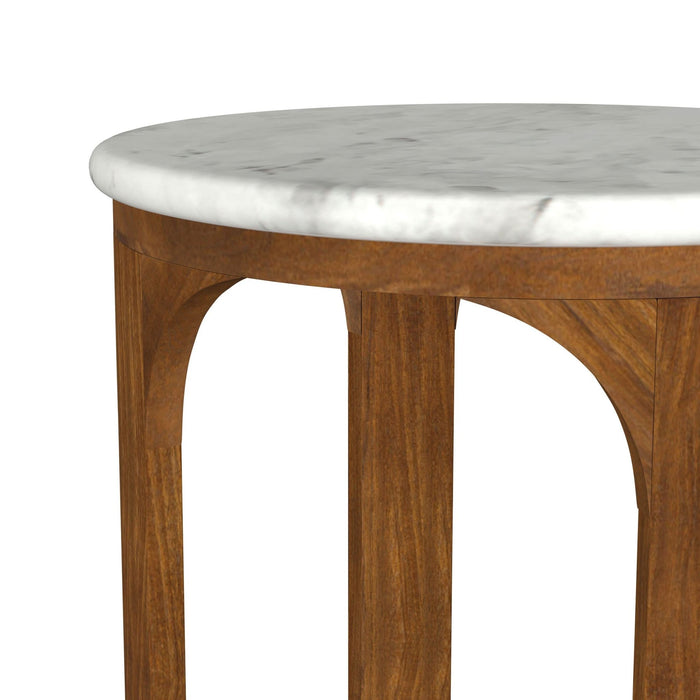 Berkeley Round Marble Top Side Table White and Brown - Walo Furniture