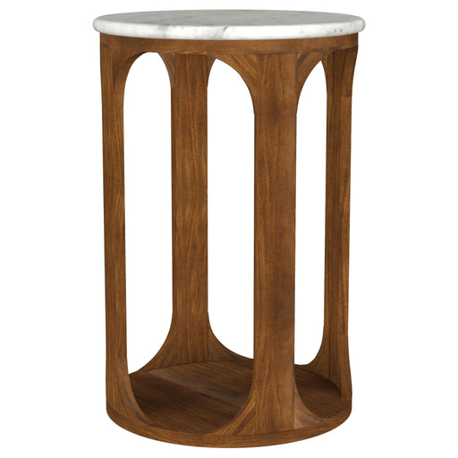 Berkeley Round Marble Top Side Table White and Brown - Walo Furniture