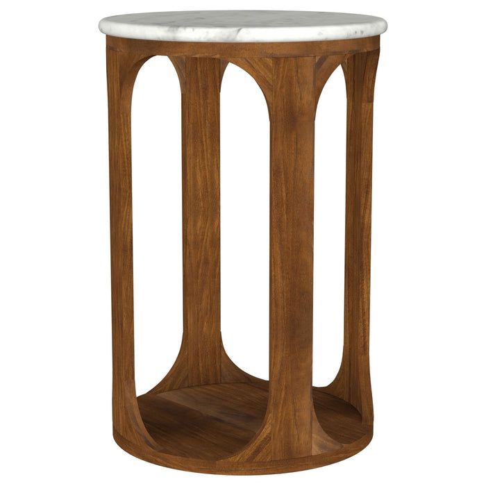 Berkeley Round Marble Top Side Table White and Brown - Walo Furniture