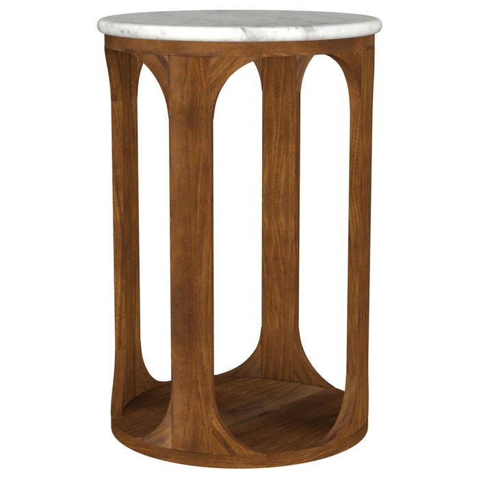 Berkeley Round Marble Top Side Table White and Brown - Walo Furniture