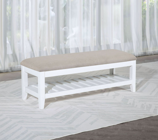 Bexhill Upholstered Rectangular Bench with Shelf White - Walo Furniture