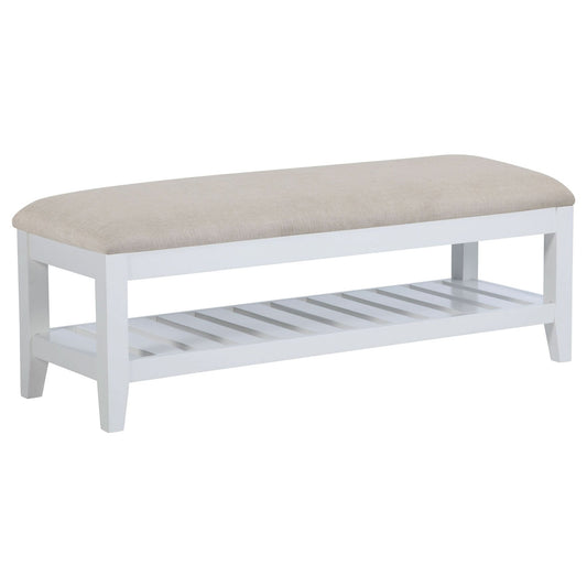 Bexhill Upholstered Rectangular Bench with Shelf White - Walo Furniture