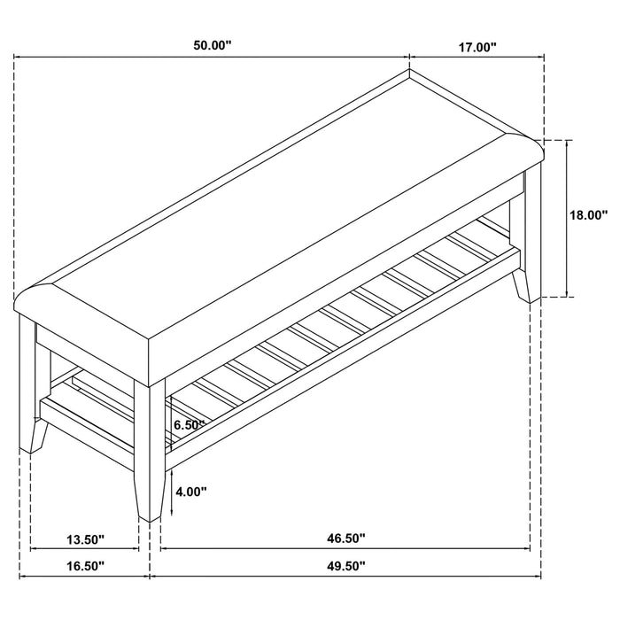 Bexhill Upholstered Rectangular Bench with Shelf White - Walo Furniture