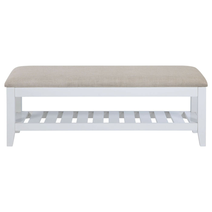 Bexhill Upholstered Rectangular Bench with Shelf White - Walo Furniture