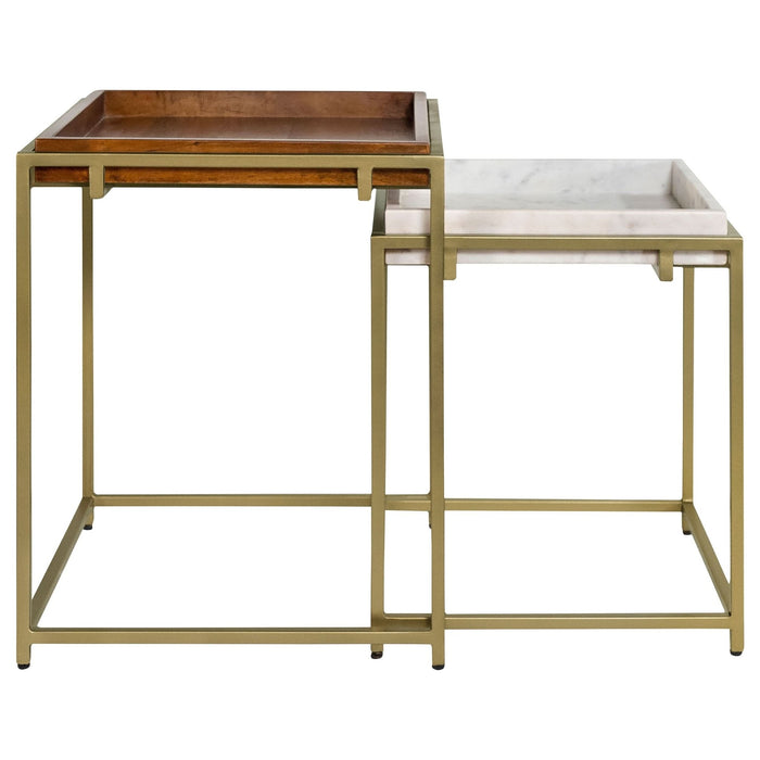 Bolden 2 - Piece Wood and Marble Top Nesting Table Set Gold - Walo Furniture