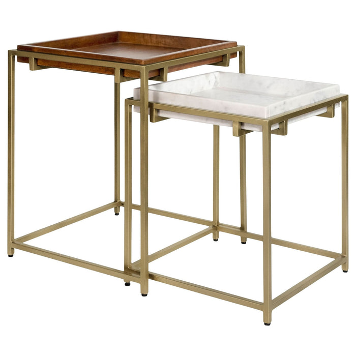 Bolden 2 - Piece Wood and Marble Top Nesting Table Set Gold - Walo Furniture