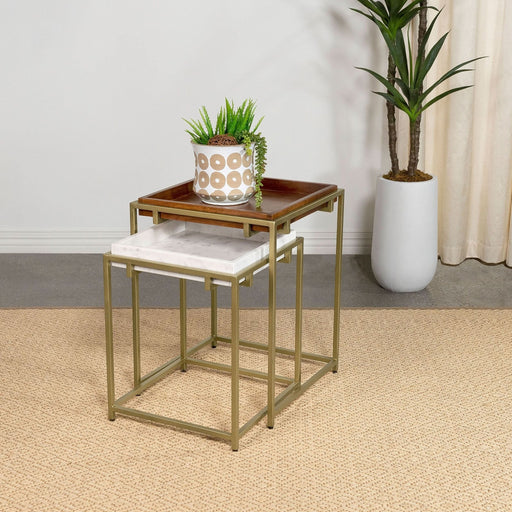 Bolden 2 - Piece Wood and Marble Top Nesting Table Set Gold - Walo Furniture