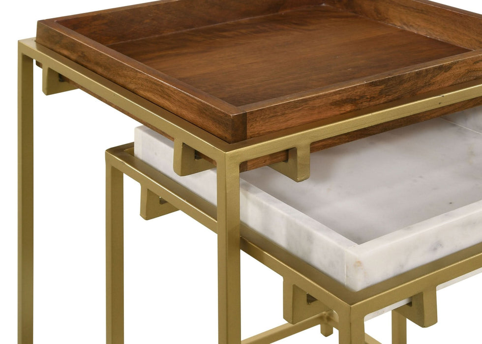 Bolden 2 - Piece Wood and Marble Top Nesting Table Set Gold - Walo Furniture