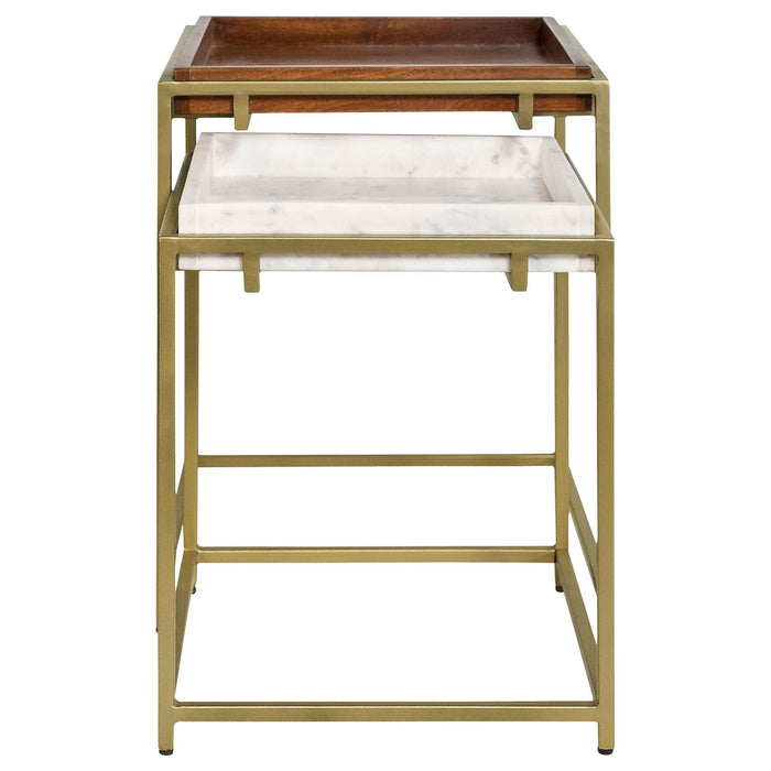 Bolden 2 - Piece Wood and Marble Top Nesting Table Set Gold - Walo Furniture