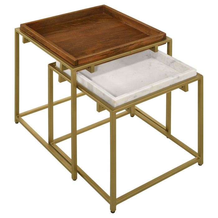 Bolden 2 - Piece Wood and Marble Top Nesting Table Set Gold - Walo Furniture