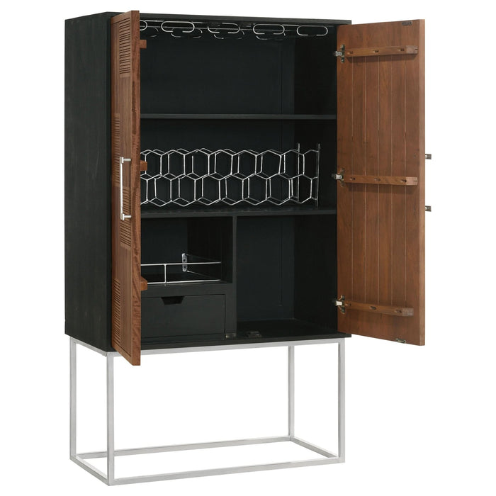 Borman 2 - door Home Bar Cabinet Wine Storage Walnut and Black - Walo Furniture