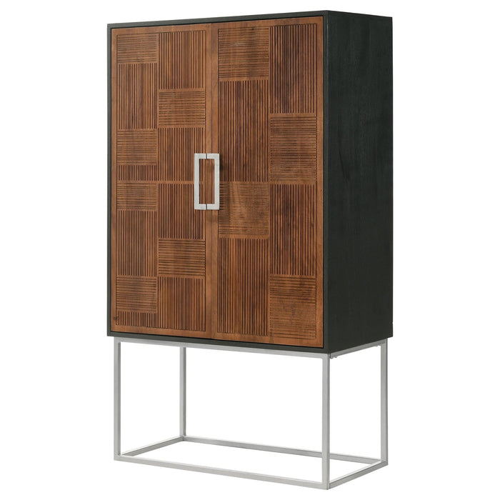 Borman 2 - door Home Bar Cabinet Wine Storage Walnut and Black - Walo Furniture