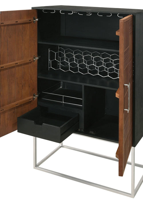 Borman 2 - door Home Bar Cabinet Wine Storage Walnut and Black - Walo Furniture