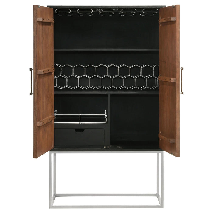 Borman 2 - door Home Bar Cabinet Wine Storage Walnut and Black - Walo Furniture