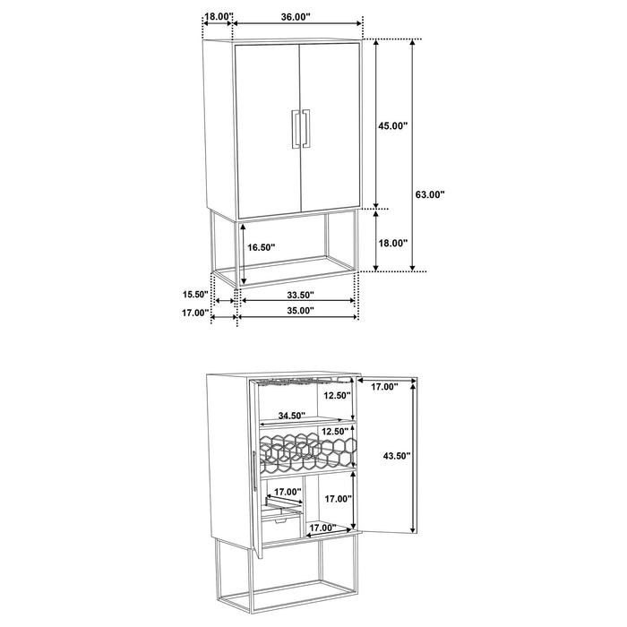 Borman 2 - door Home Bar Cabinet Wine Storage Walnut and Black - Walo Furniture