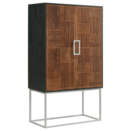 Borman 2 - door Home Bar Cabinet Wine Storage Walnut and Black - Walo Furniture