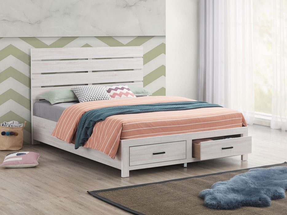 Brantford Wood Queen Storage Panel Bed Coastal White - Walo Furniture