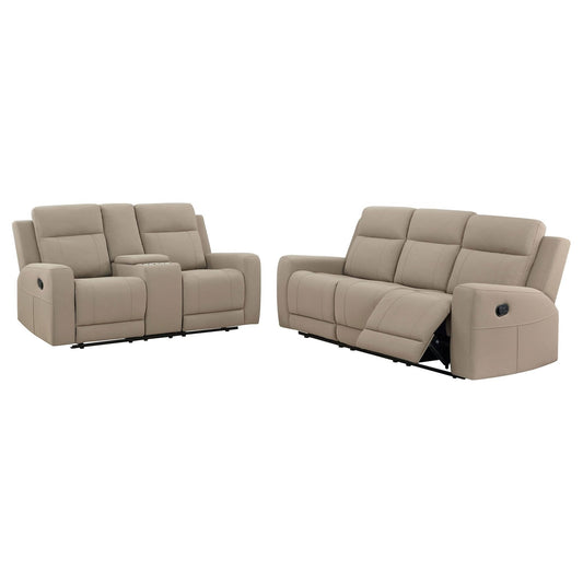 Brentwood 2 - piece Upholstered Reclining Sofa Set Taupe - Walo Furniture