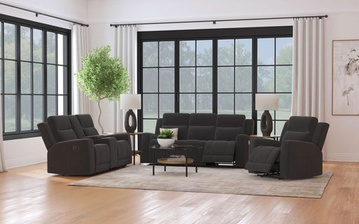 Brentwood 3 - piece Upholstered Reclining Sofa Set Charcoal - Walo Furniture