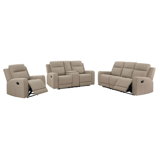 Brentwood 3 - piece Upholstered Reclining Sofa Set Taupe - Walo Furniture