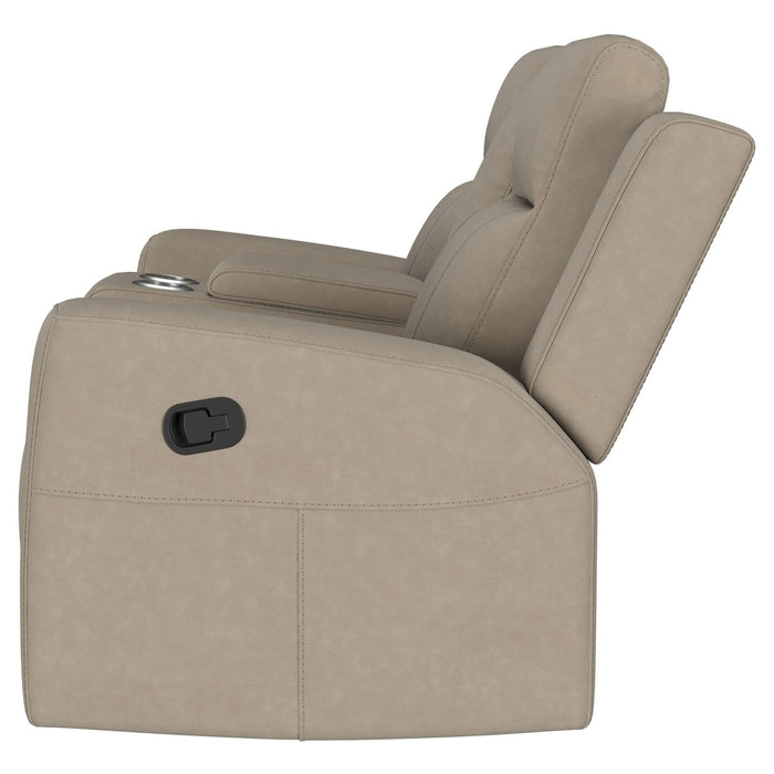 Brentwood Upholstered Motion Reclining Loveseat Taupe - Walo Furniture