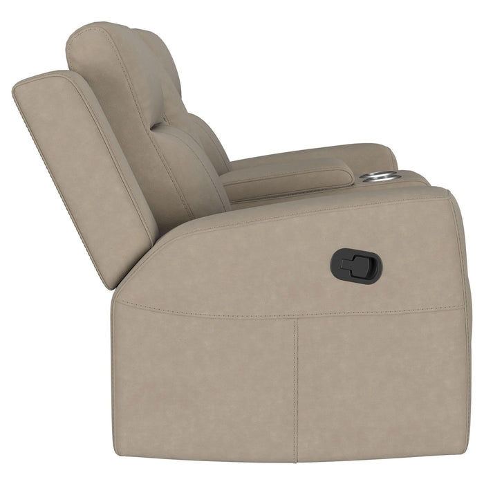 Brentwood Upholstered Motion Reclining Loveseat Taupe - Walo Furniture