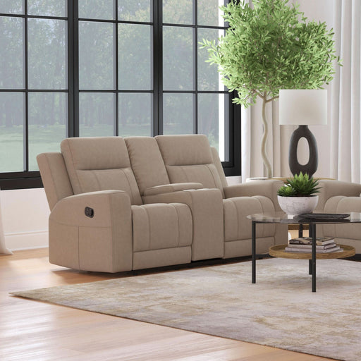 Brentwood Upholstered Motion Reclining Loveseat Taupe - Walo Furniture