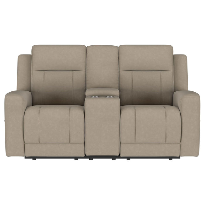 Brentwood Upholstered Motion Reclining Loveseat Taupe - Walo Furniture