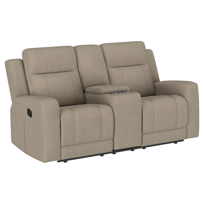 Brentwood Upholstered Motion Reclining Loveseat Taupe - Walo Furniture