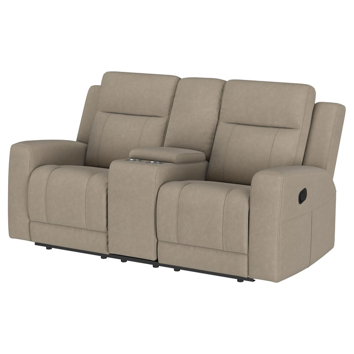 Brentwood Upholstered Motion Reclining Loveseat Taupe - Walo Furniture