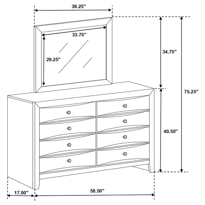 Briana 8 - drawer Dresser with Mirror Black - Walo Furniture