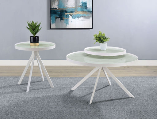 Briggs Round Marble Printed Glass Top End Side Table White - Walo Furniture