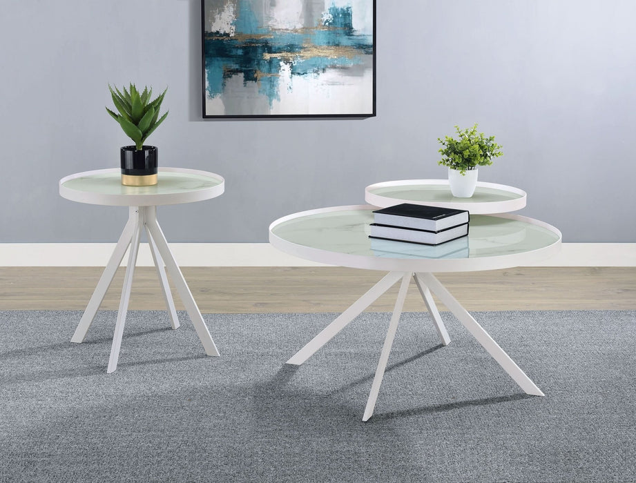 Briggs Round Marble Printed Glass Top End Side Table White - Walo Furniture