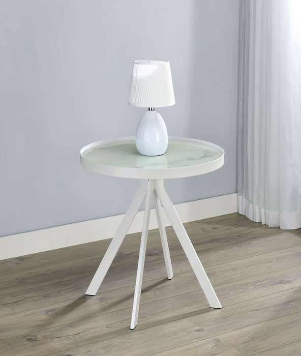 Briggs Round Marble Printed Glass Top End Side Table White - Walo Furniture