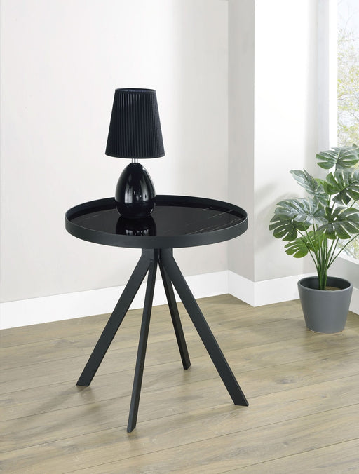 Briggs Round Marble Printed Glass Top End Table Black - Walo Furniture