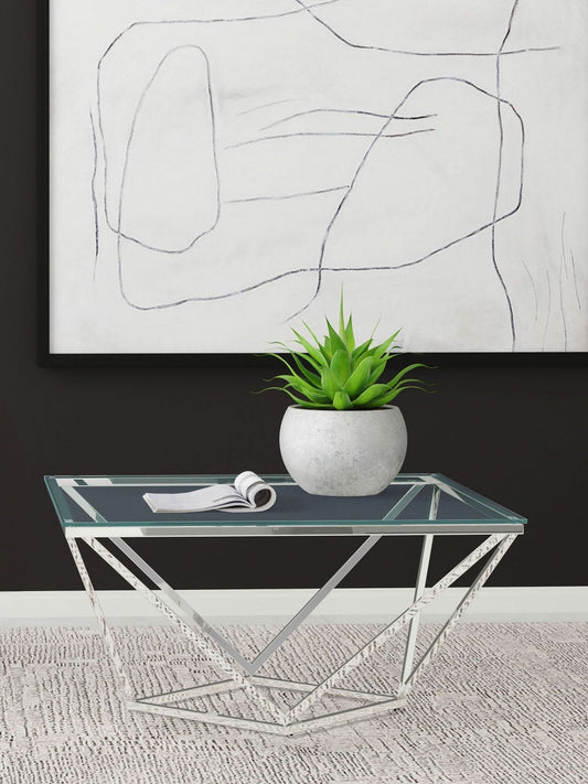 Brittania Square Glass Top Geometric Coffee Table Nickel - Walo Furniture