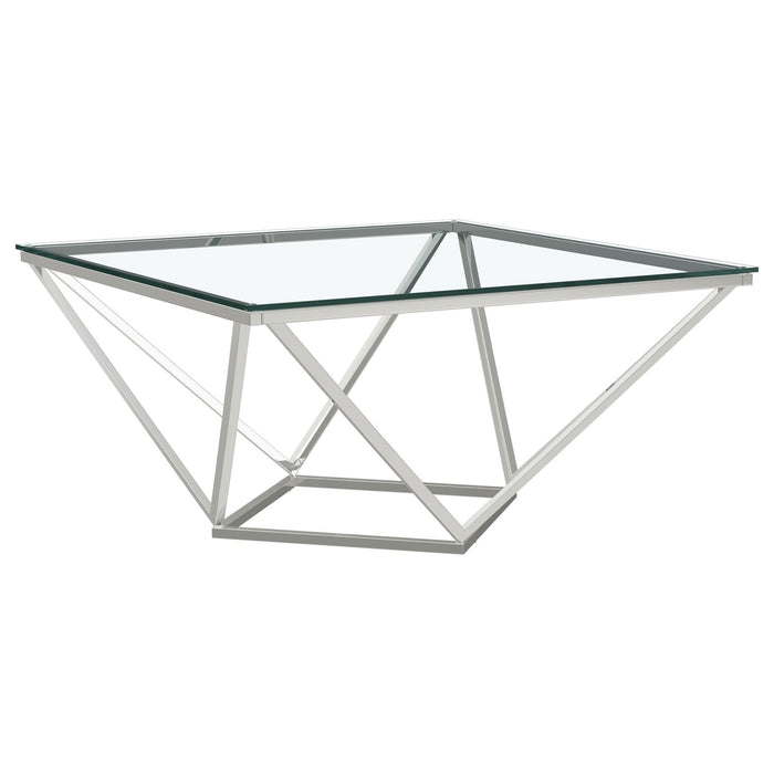 Brittania Square Glass Top Geometric Coffee Table Nickel - Walo Furniture