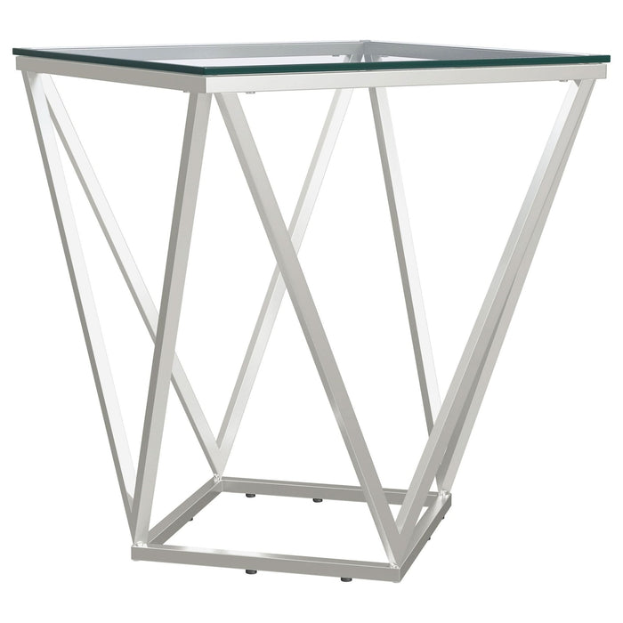 Brittania Square Glass Top Geometric End Table Nickel - Walo Furniture