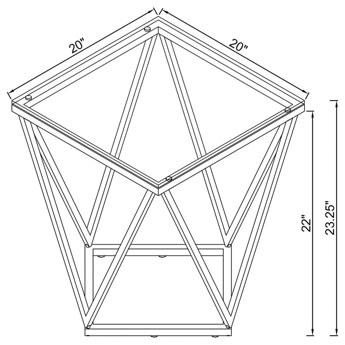 Brittania Square Glass Top Geometric End Table Nickel - Walo Furniture