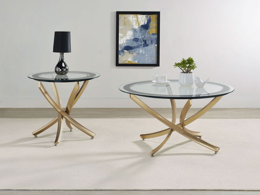 Brooke 2 - piece Round Coffee and End Table Set Rose Brass - Walo Furniture