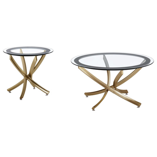 Brooke 2 - piece Round Coffee and End Table Set Rose Brass - Walo Furniture