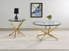 Brooke Round Glass Top Coffee Table Metal Base Brass - Walo Furniture