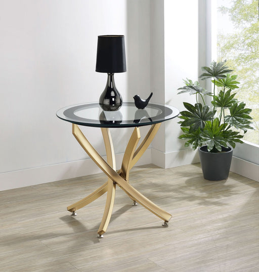 Brooke Round Glass Top Side End Table Metal Base Brass - Walo Furniture