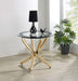 Brooke Round Glass Top Side End Table Metal Base Brass - Walo Furniture